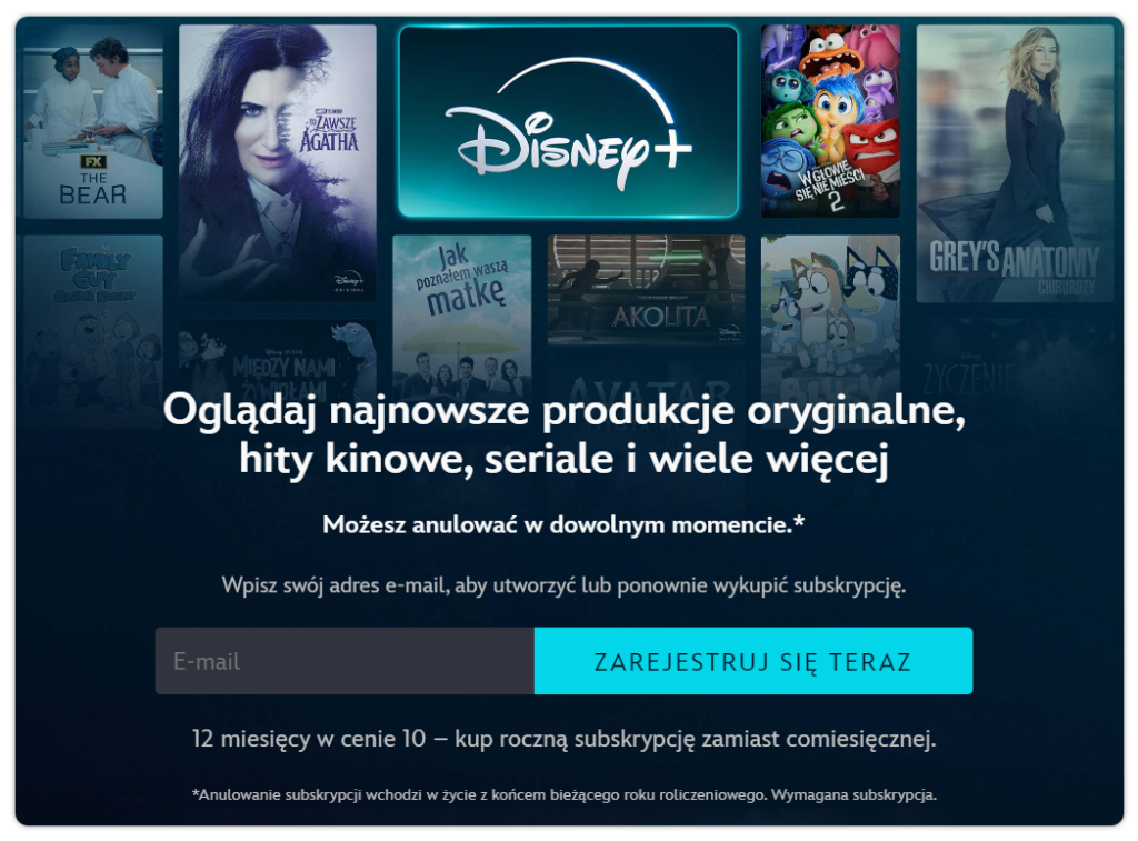 CTA when registering for the Disney+ platform
