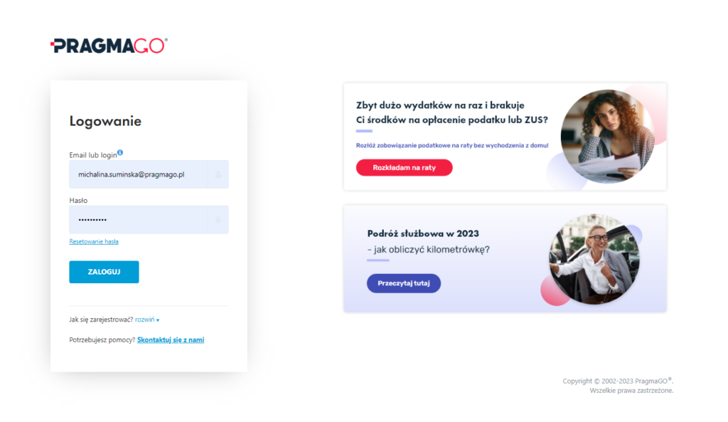 PragmaGO Client Area login view