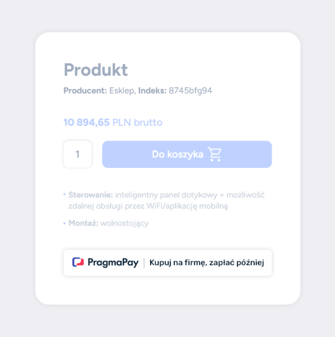Przypomnienie o PragmaPay na karcie produktu w sklepie