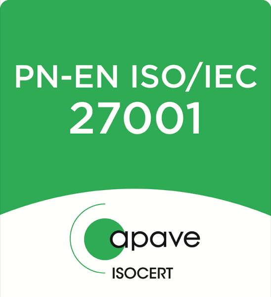 PN-EN ISO/IEC 27001 certificate issued by Apave ISOCERT – information security