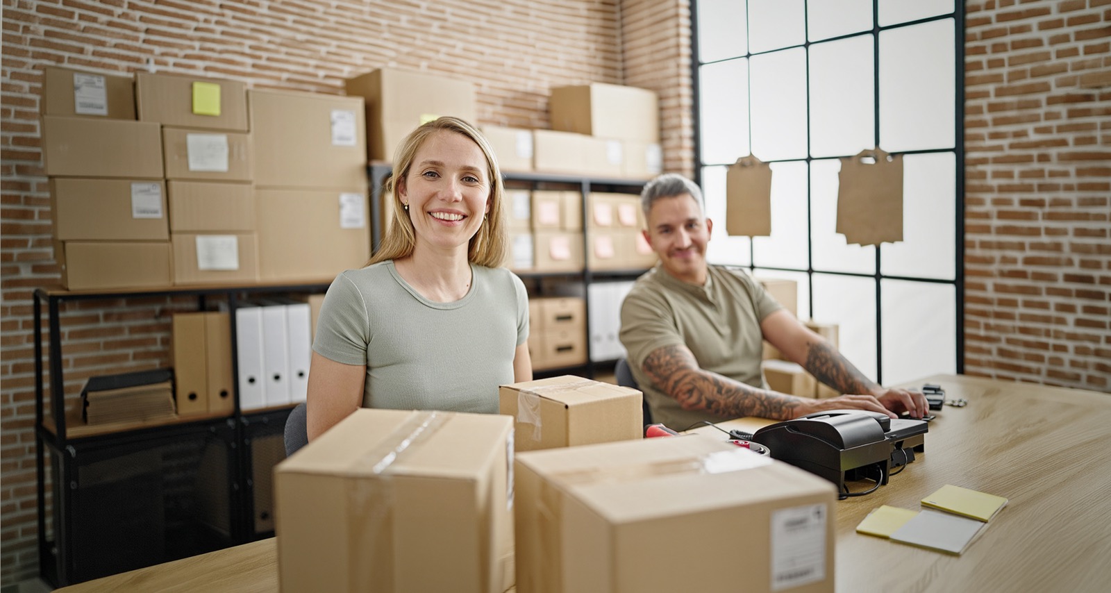 Online store owners pack orders in the warehouse – e-commerce and B2B marketplace